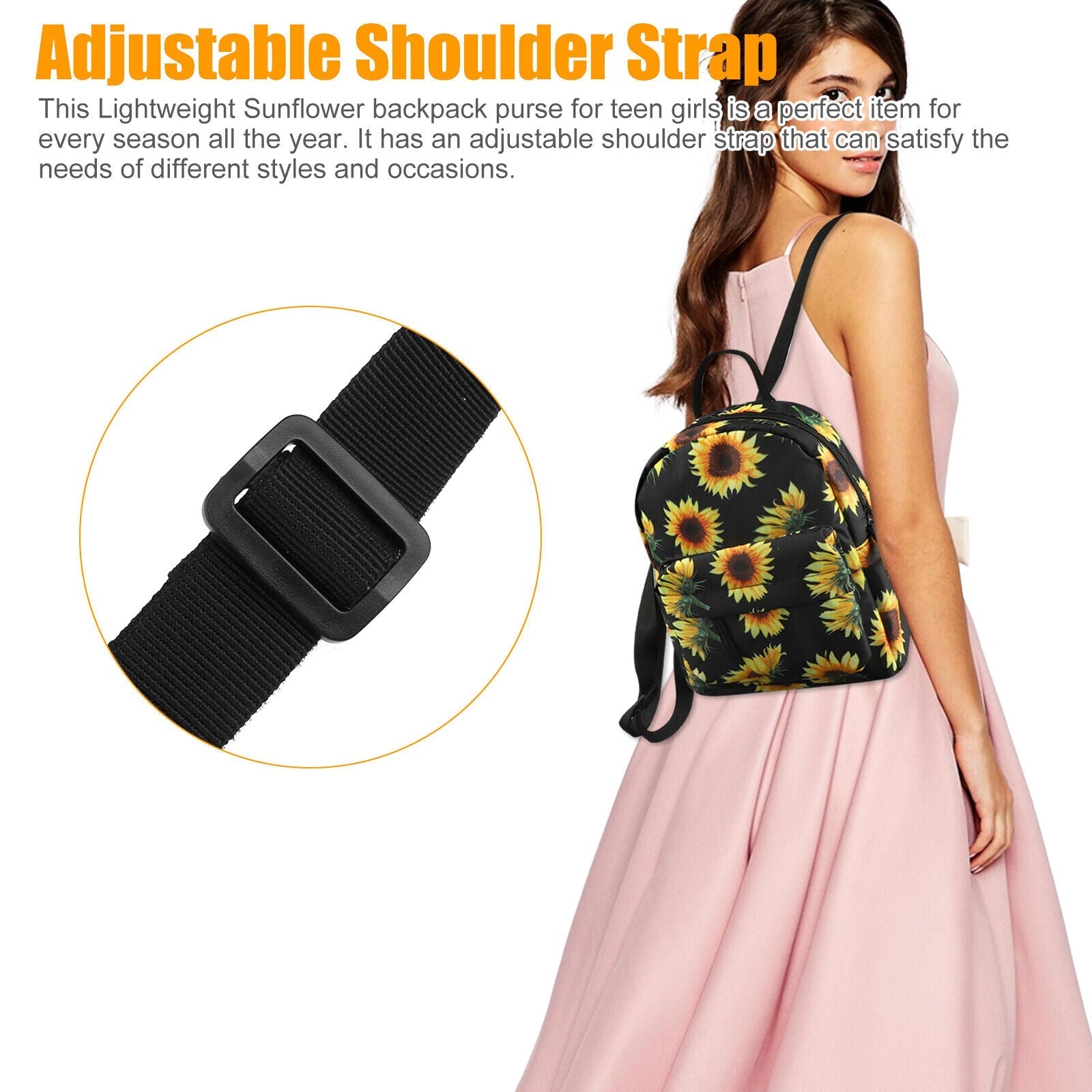 Waterproof Sunflower Backpack Women Purse Shoulder Rucksack Travel Bag Handbag 24Hr Smart